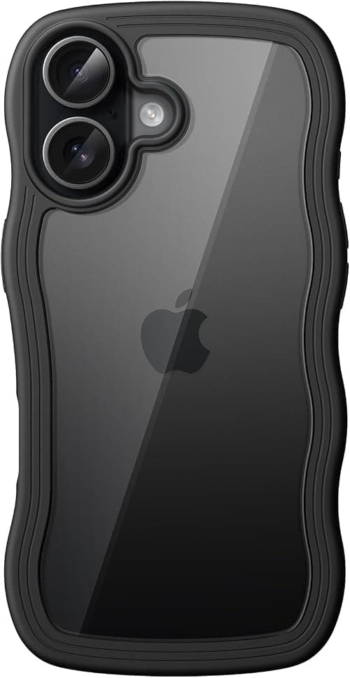 JETech Wavy Case for iPhone 17 6.3-Inch, Cute Wave Frame Curly Shape Shockproof Phone Cover for Women and Girls, Clear Hard PC Back (Black) on Amazon.ae - Price Tracker