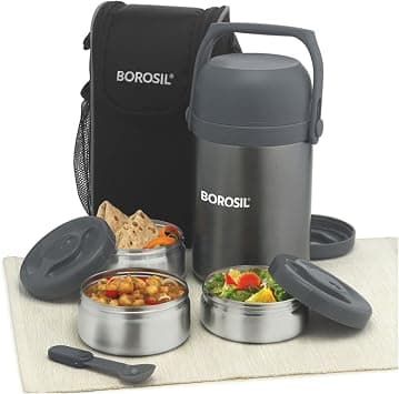 Borosil Hot-N-Fresh Stainless Steel Insulated Lunch Box with cover, 3 Layer Tiffin, Food Container, Food Carrier 420 ML each on Amazon.ae - Price Tracker
