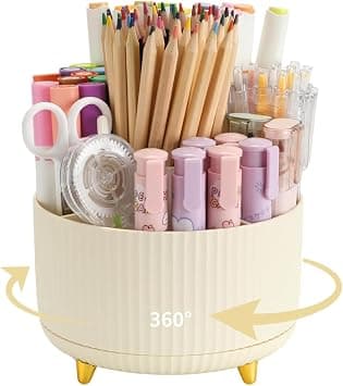 360° Rotating Pen Holder for Desk, 5 Slots Beige Desk Organizer, Makeup & Pencil Organizer for Office School Teacher Supplies Home Decor على Amazon.ae - متتبع الأسعار