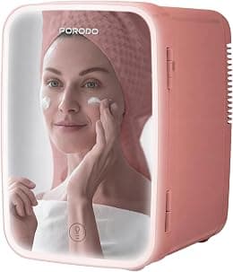 Porodo Frostlite Cooling Mini Makeup Fridge with LED Mirror, 4L Capacity, Low-Noise Fan, Travel Friendly, Portable Personal Refrigerator 10-15°, Beauty Beverage Cooler for skincare, cosmetics, Bedroom - Best Deal Finder