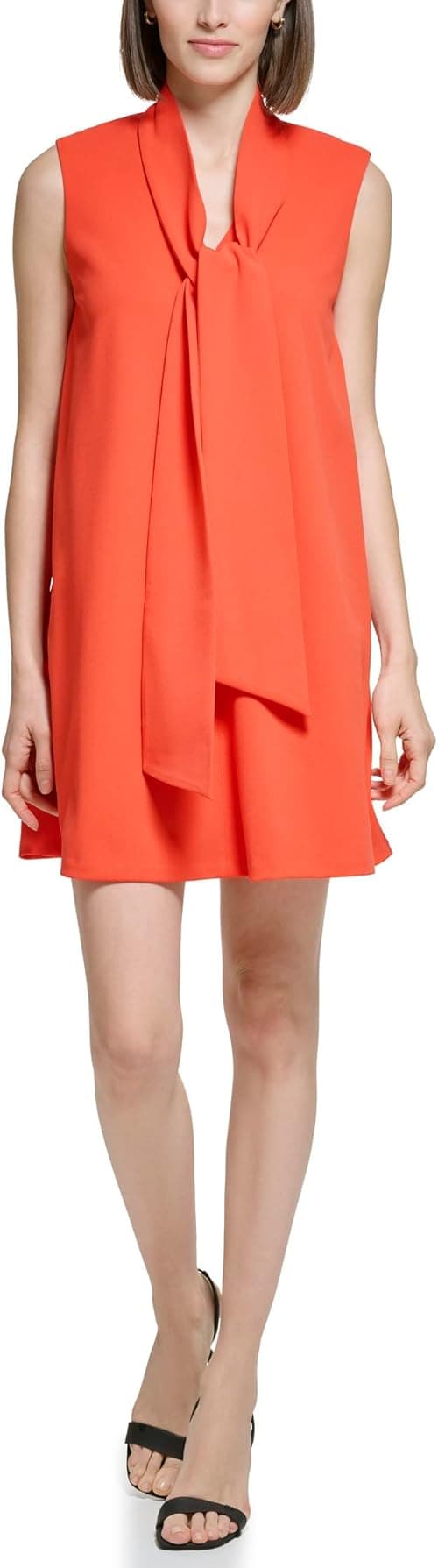 Calvin Klein Women's Dress, Scuba Crepe Trapeze Dress with Neck Tie, Flame, 2 on Amazon.ae - Price Tracker