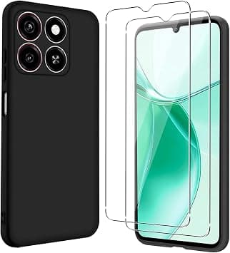 Case for ZTE Smartphone Blade A35 4G + 2 Pieces Tempered Glass Screen Protector, Slim Soft Silicone Frosted TPU Case Cover Anti-Drop Anti-Scratch Cover, Black on Amazon.ae - Price Tracker