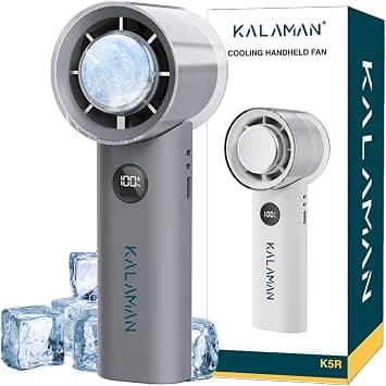 KALAMAN Handheld Portable Fan with Ice Cooler, 5000mAh Rechargeable Personal Fan,[15H Cooling Time] Mini Y Powerful [12000+ RPM] Small Pocket Fans for Travel/Outdoor/Office Quiet Neck Fan (Black) on Amazon.ae - Price Tracker
