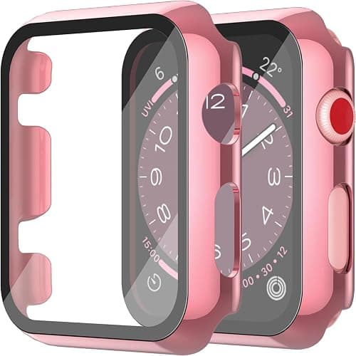Misxi Pack of 2 PC Case with Tempered Glass Screen Protector Compatible with Apple Watch Series 3 Series 2 38 mm, HD Ultra Thin iWatch Protective Case, 1 Rose Pink + 1 Transparent على Amazon.ae - متتبع الأسعار