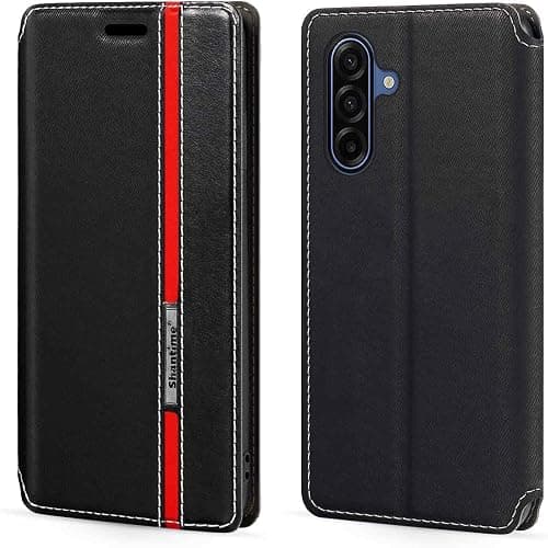 Flip Leather Case for Galaxy M17 5G - Black | 6.74" Slim Invisible Magnetic Cover with Card Slot, Classic Stripe Contrast Color Design on Amazon.ae - Price Tracker
