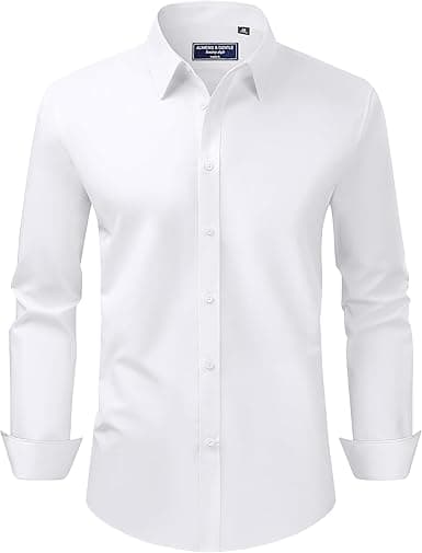 Alimens & Gentle Men's Dress Shirt, Regular Fit, Stretch, Stain Shield, Long-Sleeved, Solid Button-Down Shirt for Business, Wedding on Amazon.ae - Price Tracker
