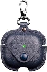 for Airpods 4 Case Leather with Keychain, Stylish Retro Leather Wireless Charging Protective Headphone Case Cover for Apple Airpods 4th Generation 2024 Front LED Visible (Blue) - Best Deal Finder