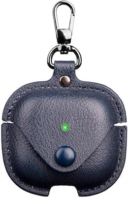 for Airpods 4 Case Leather with Keychain, Stylish Retro Leather Wireless Charging Protective Headphone Case Cover for Apple Airpods 4th Generation 2024 Front LED Visible (Blue) - Best Deal Finder