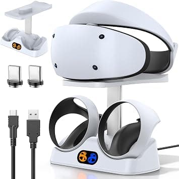 Tokluck Charging Station for PS VR2 Controller, PSVR 2 Charging Station with Headset Stand, Fast Charger for PS VR2 Controller with LED Light for PSVR2 Accessories, Magnetic Connector & Type C Cable on Amazon.ae - Price Tracker