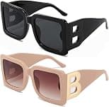 PORADAY Fashion Large Square Sunglasses for Women Men Trendy Black Thick Frame Luxury Designer Sun Glasses Modern Big Frame - Best Deal Finder