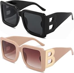 PORADAY Fashion Large Square Sunglasses for Women Men Trendy Black Thick Frame Luxury Designer Sun Glasses Modern Big Frame - Best Deal Finder