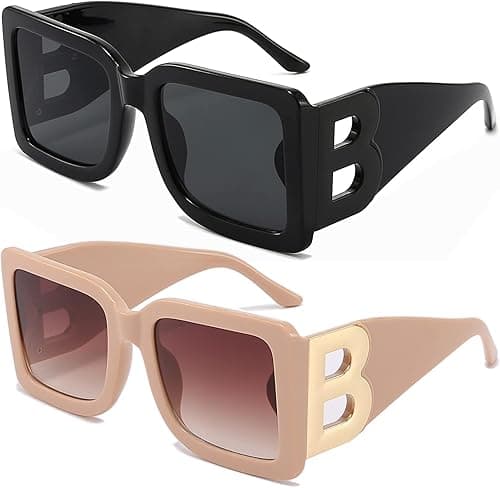 PORADAY Fashion Large Square Sunglasses for Women Men Trendy Black Thick Frame Luxury Designer Sun Glasses Modern Big Frame on Amazon.ae - Price Tracker