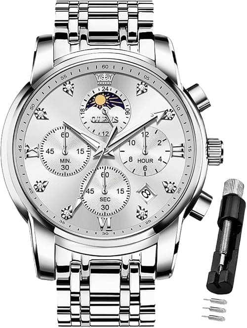 OLEVS Watch for Men Diamond Business Dress Analog Quartz Stainless Steel Waterproof Luminous Date Two Tone Luxury Casual Wrist Watch على Amazon.ae - متتبع الأسعار