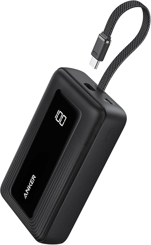 Anker Zolo Power Bank, 20,000mAh 30W High-Speed Portable Charger with Built-In USB-C Cable, Battery Pack For iPhone 17/17 Air/17 Pro/17 Pro Max/16 Series, Galaxy, and More (Black, 20000 mAh) على Amazon.ae - متتبع الأسعار