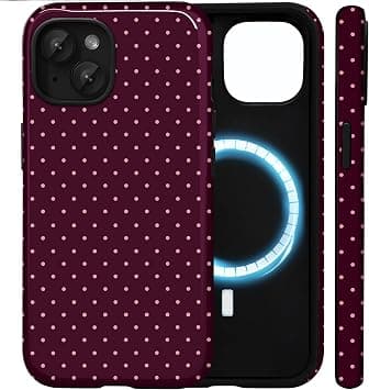for iPhone 15 Plus Case Compatible with Magsafe Cute Polka Dot Aesthetic Magnetic Design Women Girls Fall Chic Girly Pretty Dual Layer Hybrid Protection Elegant Case, Burgundy على Amazon.ae - متتبع الأسعار