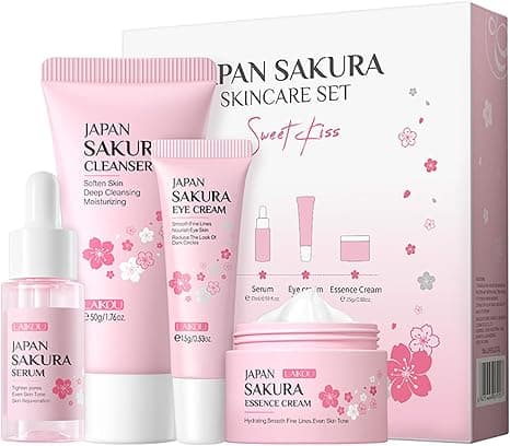 LAIKOU Sakura Skincare Set, 4 PCS Skincare Gift Set Women - Cleanser, Serum, Eye Cream, Face Cream, Skincare Gift Set for Women Teenage Girls Mom Daughter on Amazon.ae - Price Tracker