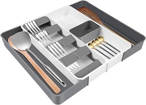 Kitchen Cutlery Organizer, Cutlery Drawer Organiser, Retractable Drawer Knife, Fork and Spoon Organizer, Plastic Material, Expandable Cutlery Tray for Drawer Countertop, Kitchen Silverware Tray on Amazon.ae - Price Tracker
