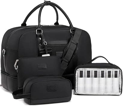 Wogarl 4PCS Weekender Bags for Women Large Overnight Bag Weekend Travel Duffel Bag Carry on Shoulder with Shoe Compartment Canvas Toiletry Bag for Travel Business Gym(Black-FH) on Amazon - Best Deal Finder
