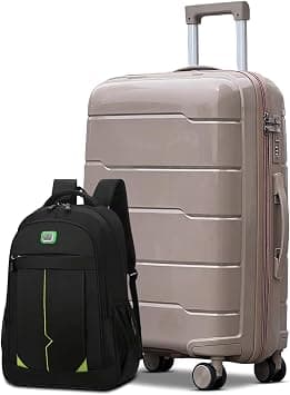 Hard Shell Suitcase with Travel Backpack Combo, 24 Inch, Lightweight PP, Spinner Wheels, Number Combination Lock (Beige, Ceramic) on Amazon - Best Deal Finder