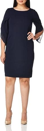 DKNY womens Sheath With 3/4 Chiffon Sleeve Dress Dress - Best Deal Finder