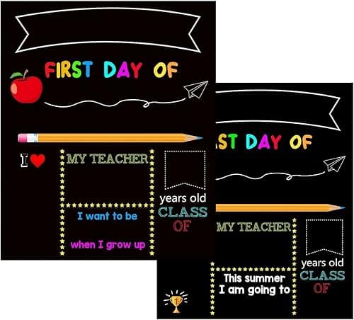 First & Last Day of School Chalkboard Sign, Reusable 10 x 12 Inch Double-Sided Wooden Back to School Prop for Kids, Preschool & Kindergarten Photo Memory, Personalized Milestone Board (Black) on Amazon.ae - Price Tracker