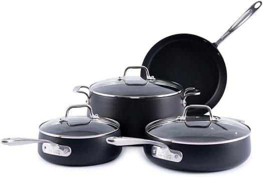 All-Clad Hard Anodized Expert Nonstick Cookware Set, -7 Piece Pots and Pans Set, Induction, OvenSafe 500F - Includes Frying Pans, Saucepan, Sauté-Pan, Stockpot, Professional Cookware - Black on Amazon.ae - Price Tracker