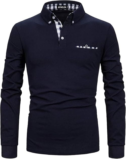 Men Polo Shirt Long Sleeve Cotton Golf T-Shirt Casual Tops on Amazon.ae - Price Tracker