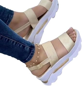 Women's Solid Colour Sweet Style Sandals - 1 Pair Women Sandals High Heels Faux Leather Platform Peep Toe Wedges Shoes Footwear Golden 40 on Amazon.ae - Price Tracker