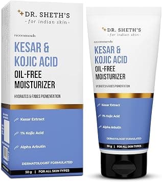 Dr. Sheth’s Kesar & Kojic Acid Oil-Free Moisturizer with Alpha Arbutin | Dark Spots & Pigmentation Care, Quick Absorbing, Smooth Finish, Daily Hydration, Non-Greasy Texture for Daily Face Care, 50g - Best Deal Finder