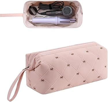 Hair Tool Organizer, Large Waterproof Quilted Travel Bag with Bow Pattern, Heat Resistant Portable Storage Case for Dyson Airwrap, Shark FlexStyle, Curling Irons, Revlon, Pink on Amazon.ae - Price Tracker