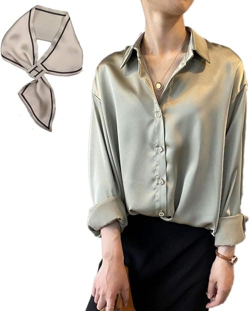 Pantete Womens Satin Silk Button Down Shirt Long Sleeve Casual Office Blouse Top Breathable & Silky on Amazon.ae - Price Tracker