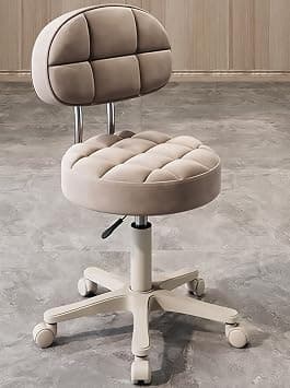 PILYON Round Rolling Stool with Back Support, Heavy Duty PU Leather Height Adjustable Swivel Stool Chair for Salon Spa Beauty Massage Dental Home Office Use, Mute Wheels,Brown على Amazon.ae - متتبع الأسعار