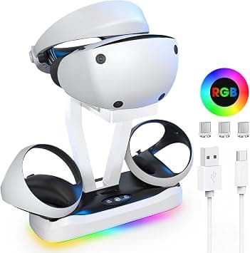 TERRIFI Charger Dock Station for PS5 VR2, Fast Charging Dock with LED Light, Dual Controller Charging Station for PSVR2, RGB Light, Headset Display Stand, Magnetic Connector, Includes Type-C Cable on Amazon.ae - Price Tracker