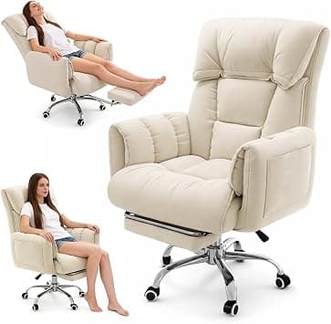 Office Chair with Footrest, Ergonomic Reclining Computer Chairs with Swivel Rolling Wheels and Lumbar Support, Padded Gaming Chair for Home Office (White-A) on Amazon.ae - Price Tracker