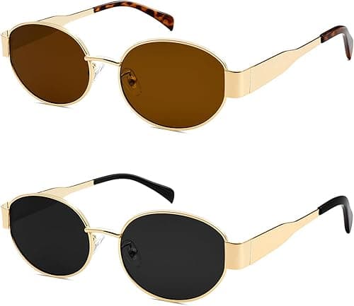 knliwkm 2 Pack Gold Retro Oval Sunglasses for Women Trendy Fashion Designer Dupes Shades Vintage 90s Sun Glasses on Amazon.ae - Price Tracker