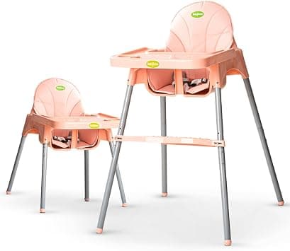 Baybee Baby High Chair for Feeding 2 in 1 Adjustable Baby Feeding Chair with 2 Height Adjustable, Footrest, Tray, Mobile Stand, 3 Point Safety Belt | Kids High Chair for 6 Months to 3 Years (Pink) على Amazon.ae - متتبع الأسعار