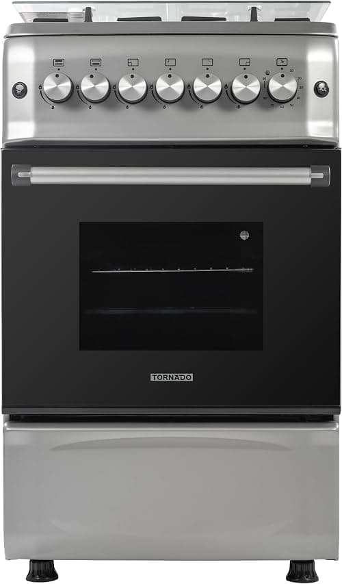 Tornado 50x55cm Freestanding Cooker, Full Gas Cooking Range with 4 Burners, Automatic Ignition & full Safety, Cast Iron Pan Support, Stainless Steel Finish, Separate Knob, Turkey, 5T40BBS2W01AE on Amazon.ae - Price Tracker