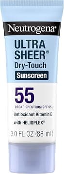 Neutrogena Ultra Sheer Dry-Touch Sunscreen Lotion, Broad Spectrum SPF 55 UVA/UVB Protection, Oxybenzone-Free, Light, Water Resistant, Non-Comedogenic & Non-Greasy, Travel Size, 3 fl. oz - Best Deal Finder