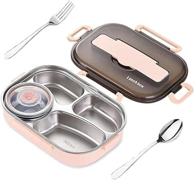 Large Capacity Stainless Steel Lunch Box Bento Box for Adults & Kids Tiffin Container with Spoon & Fork Lunch Box with Soup Bowl Thermal Insulation Lunch Box (Pink) on Amazon.ae - Price Tracker