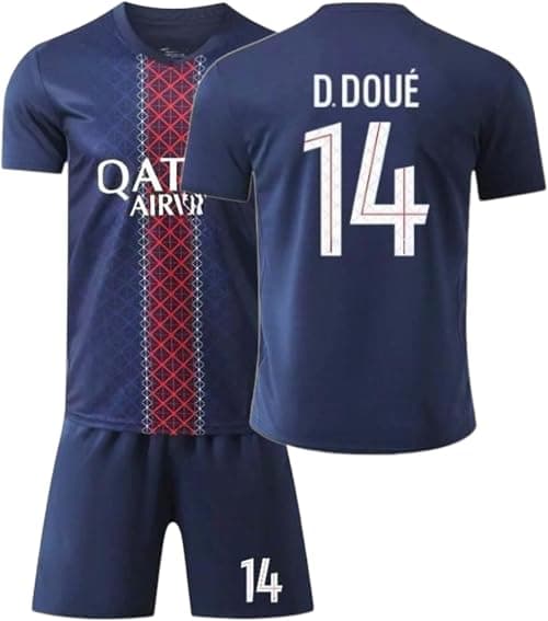 2025-26 New Paris Home Style #14 D. Doue Soccer Jersey Set – Ps,gg Lightweight Fans Replica Football Training Kit for Kids & Youth Size” على Amazon.ae - متتبع الأسعار