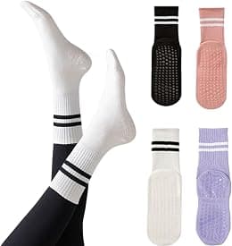 Women's Pilates Socks With Grips 4 Pairs Ankle Yoga Socks for Ballet Dance,Home,Training Barefoot Workout Athletic Socks Non-Slip Elastic Design - Best Deal Finder