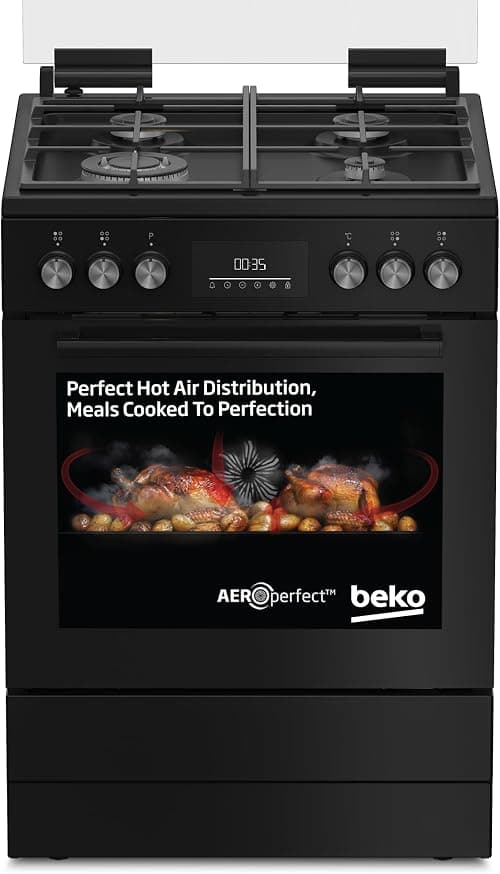 Beko 60x60cm Free standing Combination Cooker(Gas Hob/Oven Electric),Full safety, 4 High Efficiency Gas Burner, Airfry Function,Conventional fan,72 liters Oven,Cast iron pan support,FBMT61331XCSL على Amazon.ae - متتبع الأسعار
