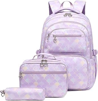 School Bags For Girls, Pencil Case Girls With Lunch Bag Set Of 3 Girls' Fashion Gift (Purple) on Amazon.ae - Price Tracker