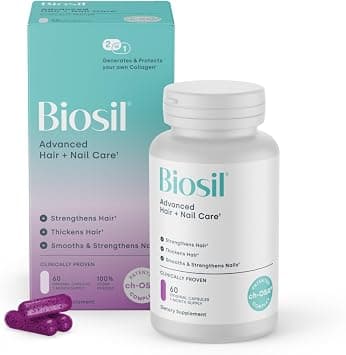 Biosil Advanced Hair + Nail Care - 60 Capsules - Grow, Strengthen & Thicken Hair and Nails - with Patented ch-OSA & Biotin - 60 Servings على Amazon.ae - متتبع الأسعار
