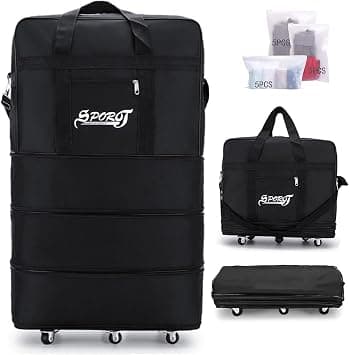 Travel Moving Trolley Luggage 36"inch Foldable Bag XX-Large 30kg/120L “Expandable Rolling Wheel Duffel Bag Large Capacity Suitcase 5 Durable Rolling Wheel Waterproof Lightweight Luggage Black. على Amazon.ae - متتبع الأسعار