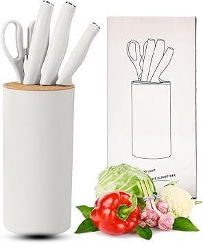 Knife Set, 5Pcs Professional Kitchen Knife Set for Chef, Super Sharp Knife Set with Universal Knife Block, Anti-Rust Stainless Steel Kitchen Knife Block Set, Ergonomical Design (White) on Amazon.ae - Price Tracker