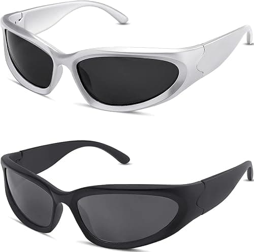 milramtob Y2K Wrap Around Fashion Sunglasses Silver Oval Shades Sports Sun Glasses Cyber Aesthetic Eyewear for Women Men على Amazon.ae - متتبع الأسعار