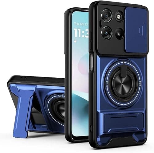 Gruattreay Compatible with Motorola Moto G77 5G Case, with Slide Camera Cover Heavy Duty Military Grade Shockproof Magnetic Ring Holder and Invisible Kickstand Case (Blue) on Amazon.ae - Price Tracker