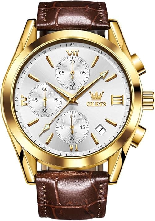 OLEVS Men's Watch Designer Square Luxury Automatic Self Winding Skeleton Brown Breathable Leather Strap Dress Multi-Calendar Waterproof Moon Phase Stylish Suitable Gift on Amazon.ae - Price Tracker