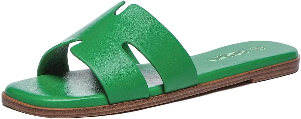 Rihero Women's Dressy Flat Sandals Comfortable Slip On Leather Slide Sandals on Amazon.ae - Price Tracker
